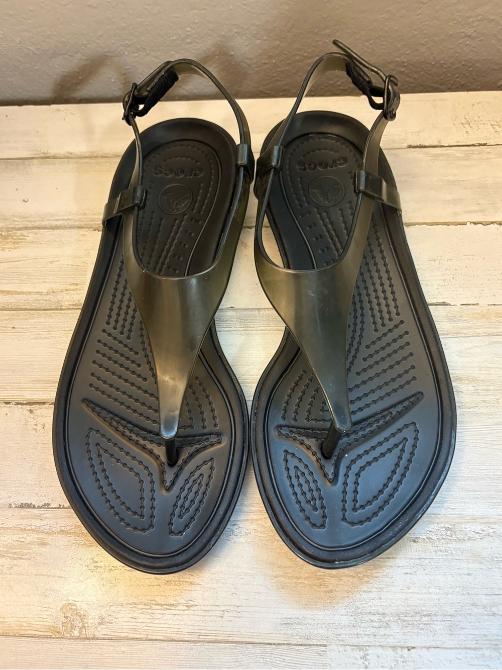 CROCS Olive Green Slingback Thong Sandals sexi jellies